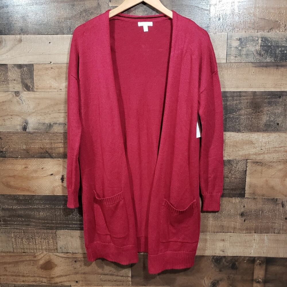Abound NWT soft maroon front pocket open long cardigan sweater‎ woman's size XXS